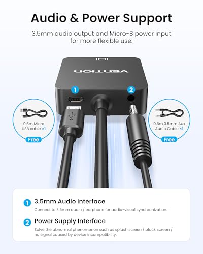 VENTION HDMI to VGA Adapter 0.5FT, Uni-Directional HDMI(Source) to VGA(Display) Converter (Male to Female) 1080P@60Hz with 3.5mm Audio and Micro USB Cable for PC/Projector/Monitor - color: 0.5 FT-152MM