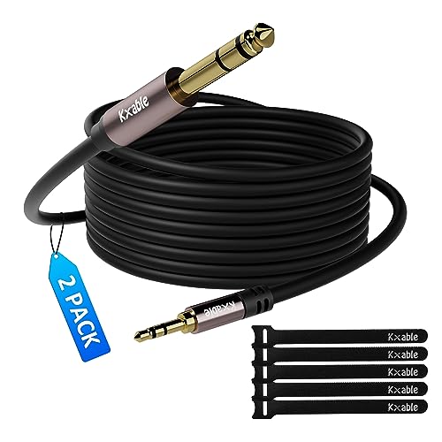Kxable 3.5mm to 6.35mm Stereo Audio Cable 8 Feet (2 Pack), 1/4 to 1/8 inch Headphone Cable Jack, Hi-Fi Sound, Gold Plated Connectors, OFC Core, Black Cable (with 5 pcs Cable Ties) - size: 8 Feet (2 Pack)