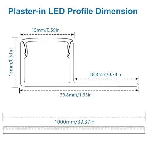 inShareplus Plaster-in LED Channel, 3.3ft/1M 10Pack LED Aluminium Channel with Milky Diffuser, Trimless Recessed Single-Sided Aluminum Profile LED Strip Diffuser for Under Cabinet and Corners of Wall - size: single-edge-10-pack (recessed)