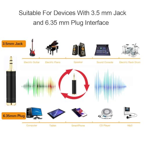 Tisino 1/4 to 3.5mm Stereo Adapter, 1/4 inch Female to 1/8 inch Male Mini Jack Aux Converter Headphone Adapter - Black, 1PCS - size: Adapter 1PCS