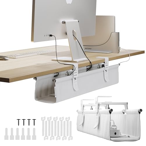 Ascrono Original No Drill Under Desk Cable Management Tray 27.3" - Premium White Fabric Cable Management Under Desk - Clamp/Screw Mount Cord Organizer - Supports Upto 66lbs - color: White, size: Regular (27.3 in)