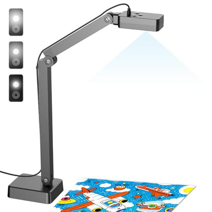 4K Document Camera for Teacher and Classroom, 8MP USB Webcam & Visualiser | A4 A3 Document, Doc Cam with Foldable Alloy Stand, Auto focus, LED Light & Mic, Work with Zoom, Mac, Windows, Chromebook
