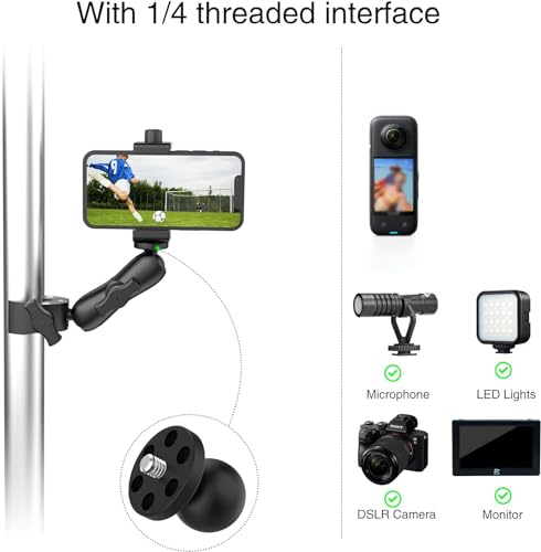 Taisioner Super Camera Clamp Mount 3.6" Socket Arm 360°Ball Head Magic Arm 1/4" Thread for Canon Nikon/Digital Camera/DSLR/Gopro/Insta360/LED Light(Gopro Adapter,Phone Holder) - size: 3.6"super clamp