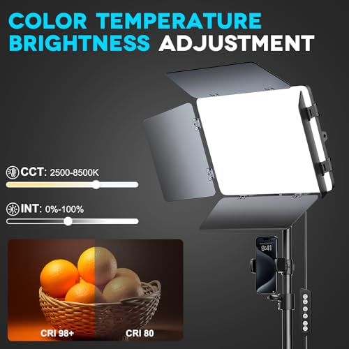 2 Pack LED Video Light Kit 79'' Tripod Light Stand, 30W 3000Lux Photography Light with Barndoor, CRI 98+ 2500K-8500K Studio Lights Panel Podcast Lighting for Video Recording/Game Live Streaming - size: 79" Tripod Stand