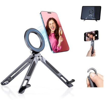 Magnetic Tripod for iPhone iPad, 2-in-1 Portable Phone Stand with Carabiner for Travel Gym, Selfie Stick Tablet Holder Strong Magnet Quick Mount Compatible with iPhone 17 16 15 14 13 12 iPad Series