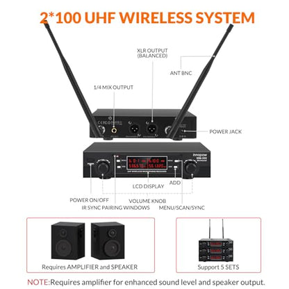 innopow 200-Channel Wireless Lavalier Microphone, Dual UHF Bodypack Cordless Lavalier Mic System Set, Auto Scan, Long Range 200-240Ft, 16 Hours Use Ideal for Speaking, Classroom 2023 333B…