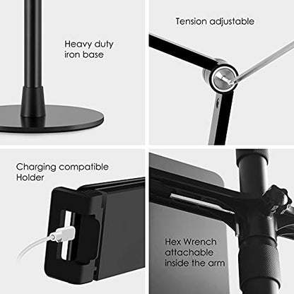 SupeDesk Selfie Ring Light Phone Tablet Stand, 8" LED, 3-in-1, Overhead Phone Stand, Compatible with 4.5-13" Phone&Tablet, Adjustable Long Arm, YouTube/Tiktok Video, Zoom, Live Stream