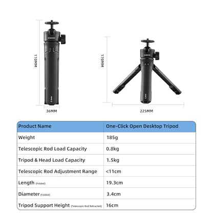 One-Click Mini Desktop Tripod for Camera, Phone & Action Cam, Adjustable Foldable Stand for Streaming, Zoom Meetings, Vlog Recording & Content Creation