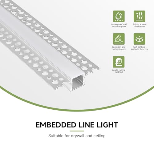 Drywall Led Channel, 6 Pack 3.3FT Plaster-in LED Aluminum Channel, 12mm Inner Width Trimless Recessed Led Strip Lights Diffuser with Milky Cover Seamless Lighting Profile, for Ceiling and Wall - color: Silver Aluminum + White Cover, size: 3.3FT/6P/#145