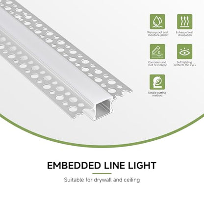 Drywall Led Channel, 6 Pack 3.3FT Plaster-in LED Aluminum Channel, 12mm Inner Width Trimless Recessed Led Strip Lights Diffuser with Milky Cover Seamless Lighting Profile, for Ceiling and Wall - color: Silver Aluminum + White Cover, size: 3.3FT/6P/#145