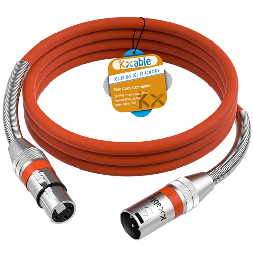 Kxable XLR Microphone Cable 6 FT, XLR Male to Female Balanced Mic Cable, 3-Pin Shielded Speaker Cord, Zinc Alloy Connectors, 22AWG Pure Copper, Metal Spring SR, Recording Studio, Podcast, Orange - color: Orange, size: 6FT