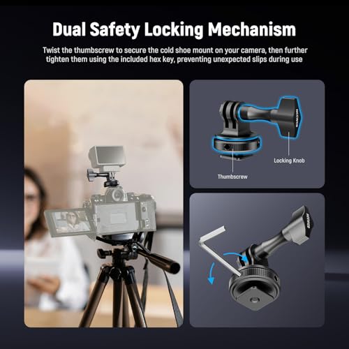 NEEWER Action Camera Cold Shoe Mount Adapter Compatible with GoPro Accessories Go Pro DJI Insta360 AKASO, Metal 1/4" Thread Hot Shoe Mount for Mini Tripod Selfie Stick, 180° Tilt, GP-63 - style: GP-63
