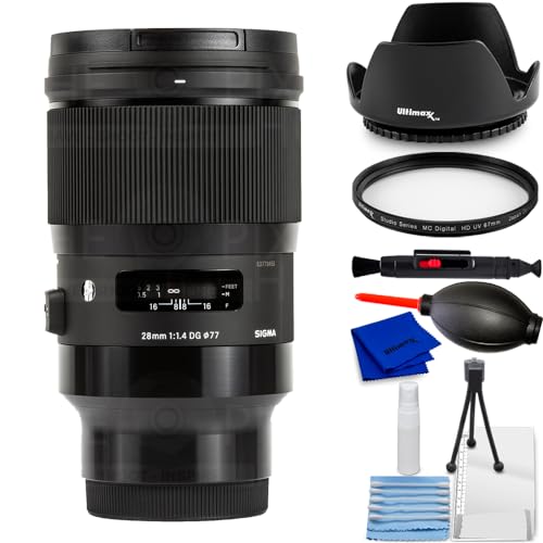 Sigma 28mm f/1.4 DG HSM Art Lens for Sony E 441965 - Accessory Bundle Inlcudes: Tulip Hood Lens, UV Filter, Cleaning Pen, Blower, Microfiber Cloth and Cleaning Kit, SG28ARTSNYE11