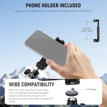 NEEWER Webcam Stand Tripod for Desk, Mini Desktop Tripod with Cell Holder Compatible with Logitech Anker Emeet Webcam Ring Light for Video Recording Live Streaming Zoom Call, Max Load 2.2lb/1kg, ST45B - style: ST45B
