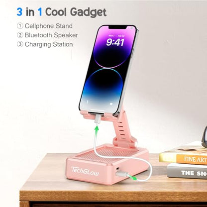 TechGlow Gifts for Men Women Foldable Cellphone Stand with Charging Function Birthday Gift Idea for Mom Dad Cool Gadget Tech Gifts-Pink - color: Pink