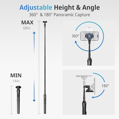 UBeesize 68'' Magnetic Selfie Stick Phone Tripod with Wireless Remote, Extendable Cell Phone Tripod Stand, Compatible with MagSafe, Cellphone Tripod for iPhone 17 16 15 14 13 12 and Android Phones - color: Black, size: 68-in