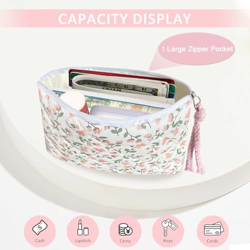 Cotton Quilted Floral Coin Purse Digital Camera Pouch with Cute Prints Zipper for Women Girls (PEACH DISTY) - color: PEACH DISTY