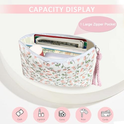 Cotton Quilted Floral Coin Purse Digital Camera Pouch with Cute Prints Zipper for Women Girls (PEACH DISTY) - color: PEACH DISTY