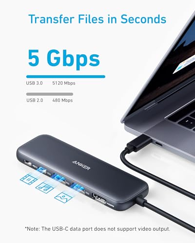 Anker USB C Hub, 5-in-1 USBC to HDMI Splitter with 4K Display, 1 x Powered USB-C 5Gbps & 2×Powered USB-A 3.0 5Gbps Data Ports for MacBook Pro, MacBook Air, Dell and More - color: Black