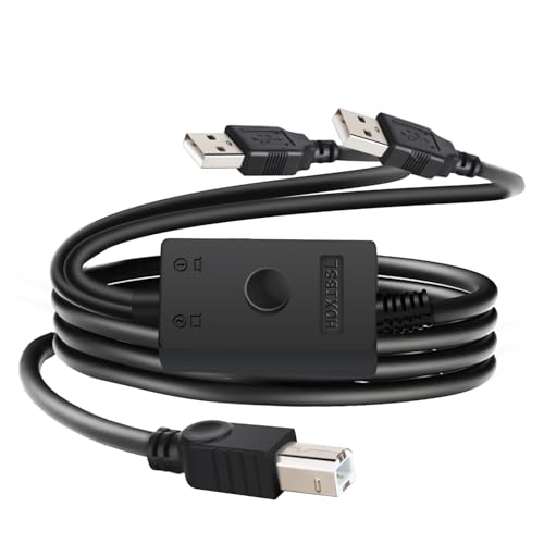 14.7FT Printer Cable Splitter 2 in 1 Out,Printers Cable with Toggle Switch for Two Computers Share Printer、Keyboard、Mouse、Scanner、USB External Devices