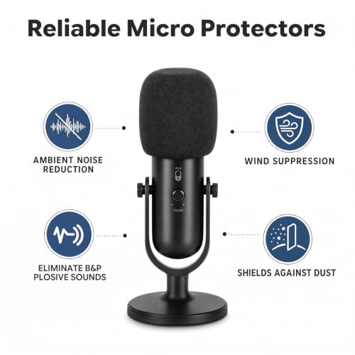 Foam Microphone Cover, 2Pcs Black Headset Mic Windscreen Covers, Soft Microphone Protectiors Caps for Standard Handheld Microphone, Studio, Podcast Recording, Host, Presenter, Anchor, KTV