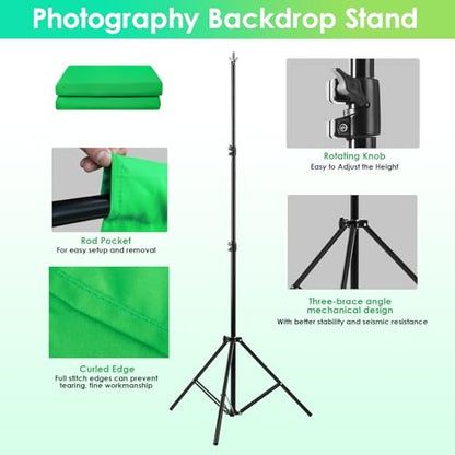 Green Screen Backdrop Kit, 10 x 6.5 Ft Portable Green Screen with T-Shaped Stand, Carrying Bag, 5 Clamps, Photography Greenscreen Background Kit for Streaming, Gaming, Zoom - size: 10 x 6.5 ft