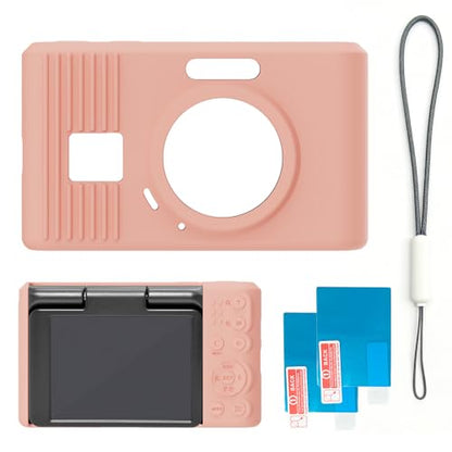 Case for Kodak PIXPRO C1 accessories,Soft Silicone Protective Case,Comes with 2 Screen Protectors and 1 Wrist Strap - light red - color: Rose red