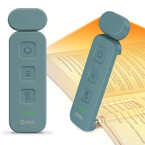 Gritin Reading Light, Rechargeable Book Light for Reading in Bed | Eye Caring 3 Color Temperatures, 5-Level Dimmable Brightness, Long Lasting, Compact Size Clip on Book Lamp-Pacific Blue - color: Pacific Blue