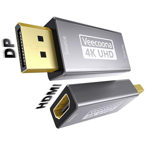 4K DisplayPort to HDMI Adapter 1-Pack Uni Directional DP Source to HDMI Display Converter, 4K@60Hz, 2K@120Hz, 1080P@120Hz, Male to Female, for Computer,Desktop,Labtop,PC,Monitor,HDTV - Gold Plated - color: Silver