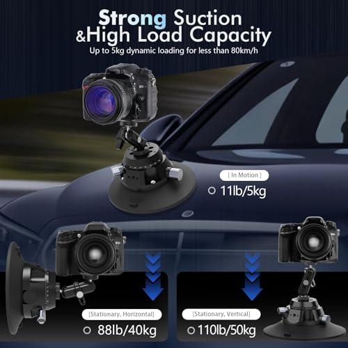 EMART Suction Cup Camera Mount with Adjustable Magic Arm, Metal 6" Suction Cup Mount Compatible with Camera, Action Cam, Phone, Universal 1/4"-3/8" Mount Holes for Windshield, Dash and Smooth Surface - size: 6 inch Magic Arm