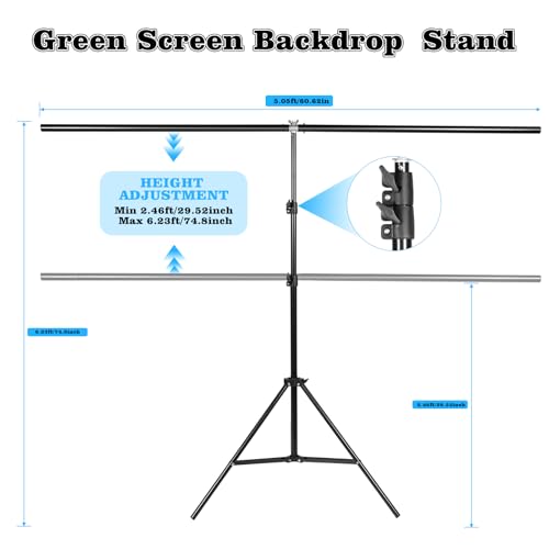 Green Screen Backdrop Kit, 6.5x5 Ft FT T-Shape Stand for Photography | Portable Green Screen Kit,4 Clamps, Carrying Case for Video Recording, Live Streaming, Gaming and Zoom Meetings - size: 6.5ft x 5ft