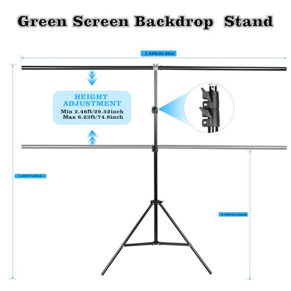 Green Screen Backdrop Kit, 6.5x5 Ft FT T-Shape Stand for Photography | Portable Green Screen Kit,4 Clamps, Carrying Case for Video Recording, Live Streaming, Gaming and Zoom Meetings - size: 6.5ft x 5ft