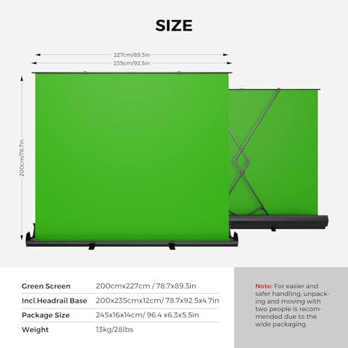 NearStream Pull-Up Green Screen Backdrop, 78.7" x 89.3", Retractable Chroma Key Background with Auto-Locking Frame, Wrinkle-Resistant Fabric, No Assembly for Streaming, Video Calls & Photography(VK50)