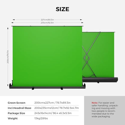 NearStream Pull-Up Green Screen Backdrop, 78.7" x 89.3", Retractable Chroma Key Background with Auto-Locking Frame, Wrinkle-Resistant Fabric, No Assembly for Streaming, Video Calls & Photography(VK50)