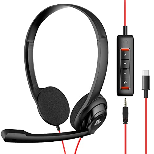 NUBWO HW02 USB C/3.5mm Headset with Mic for Laptop, Phone,Headphones with Noise Cancelling Microphone for Computer, On-Ear Wired Office Call Center Headset for Boom SkypeWebinars, in-line Control - color: Graphite, size: 1 Pack