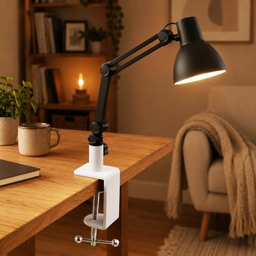 Heavy Duty Metal Desk Clamp,Upgrad C-Clamp Mount for Mic Boom Arm Desk Lamp | 12mm mounting hole. Rubber-lined jaws prevent wear.Fits max 58mm Desk. Quick knob adjustment. For mic arms/phone stands/lamps - color: White