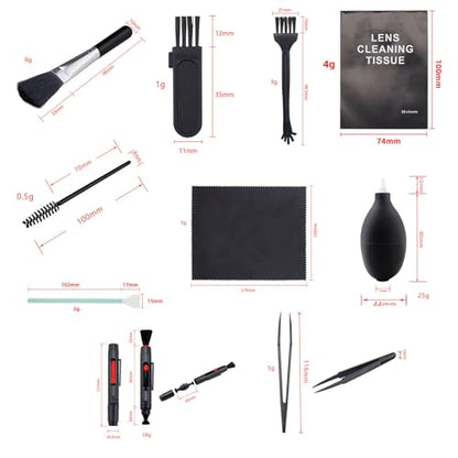 Camera Lens Cleaning Kit, 10Pcs, Optical Len Clean Tools | Lens Brush Pen, Air Blower, Microfiber Cleaning Cloth, Soft Brush, For Sony Canon Nikon Pentax Sony DSLR