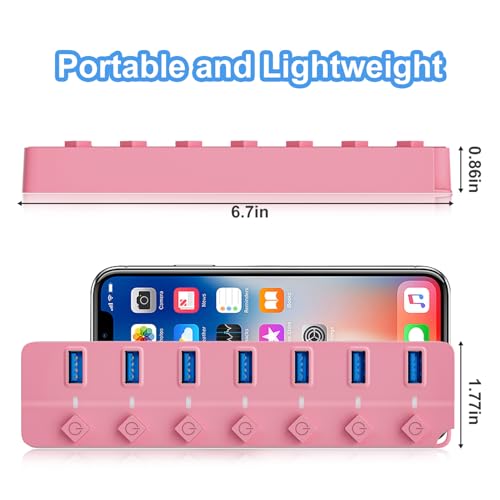 ONFINIO USB Hub 3.0, 7-Port USB Hub Splitter with Individual On/Off Switches and Lights, 3.2ft/1m Long Cable Compatible with MacBook, Laptop, Surface Pro, PS4, PC, Flash Drive, Mobile HDD-Pink - color: Pink