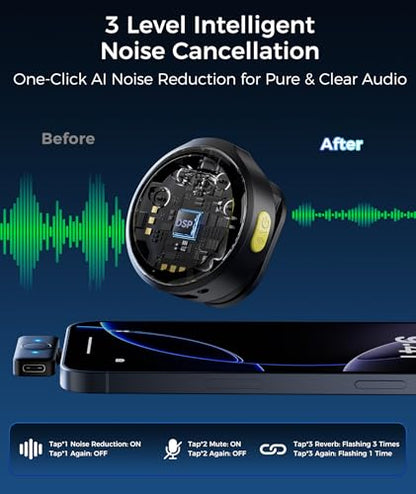 Wireless Lavalier Microphone for iPhone & Android Phones, Noise Reduction & Hi-Fi Audio & 24H Duration & 50M Range, Clips-on Magnetic Lapel Mic for Video Recording/Live Stream/Vlog/Podcast/Interview
