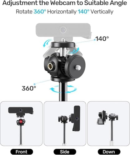 Webcam Tripod Stand for Desk, Newly Upgraded Small Base & 360° Ballhead & Height Adjustable, Ideal for Logitech Webcam C922 C930e C920 C615 C960 BRIO 4K NexiGo N60, Phone Holder with 1/4" Thread - size: 9.2–15.5"H (5.91" dia base)