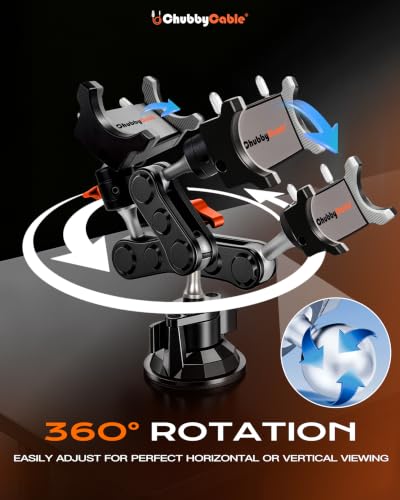 chubbycable ChubbyGrip Car Phone Holder 360° Adjustable Cell Phone Car Mount Ultra-Durable Metal Car Phone Mount for Windshield, Suction Cup Phone Mount for iPhone Samsung All Smartphone, Clamp - color: ChubbyGrip Pro (Clamp)-Orange