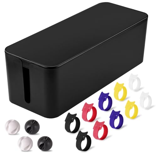 TuweChen Cable Management Box - Large Cable Organizer Box to Hide Wires & Power Strips, TV & Desk Computer Wires, Cord Organizer Box for Home & Office, Black - color: Black