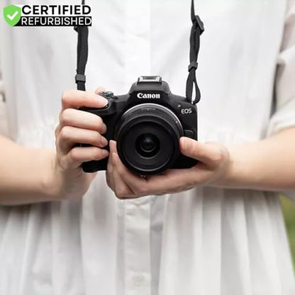 Canon EOS R50 Mirrorless Camera (Black) with RF-S 18-45mm F4.5-6.3 is STM Lens 5811C012 (Renewed) Bundle with Deco Gear Photography Bag + Microphone + Tripod + Photography Ebook & Accessories Kit