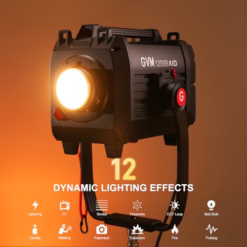 GVM 1200W LED Video Light, 1200B AIO Film Lighting Kit, 42800lux/3m Photography Lighting kit with DMX Control, Continuous Output Video Lighting for TV Productions, Live Broadcasts - color: 1