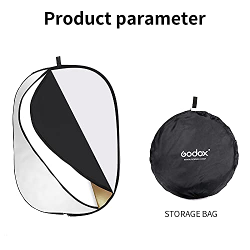 GODOX 32"x47"/80x120cm Collapsible Photography Light Reflector, 5-in-1 Oval Multi Disc Diffuser with Carrying Bag - Gold, Silver, Black, White, Translucent for Video Studio Outdoor Lighting - size: 32x47inch/80x120cm