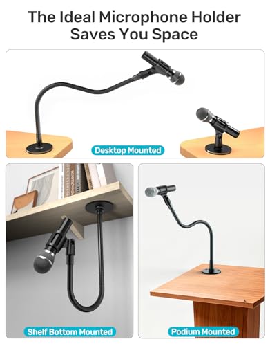19-inch Gooseneck Microphone Holder Stand, Desktop & Wall Mounted, Heavy Duty Flexible Microphone Arm Stand with Flange Mount Base, Ideal for Podium, Studio, Lecture, Podcast, Gaming, Streaming - size: 19 Inch + Flange Mount