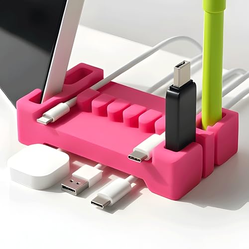 DeskBrick Silicone + Steel-Weighted Cord Holder for Desk. Weighted Cord Organizer & Cable Management for Desktop. Useful Phone Accessory & Cable Holder for Office, Home. No Adhesive. Pink - color: (F) Pink, size: 1 Pack