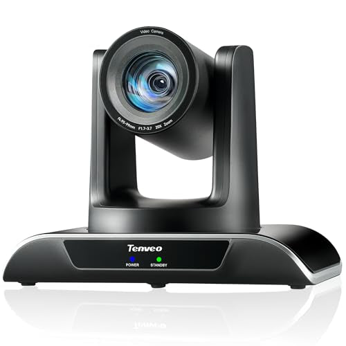Tenveo HDMI/USB3.0/LAN(PoE) PTZ Camera AI Humanoid & Face Auto-Tracking, 20X Optical Zoom PTZ Camera IP Live Streaming, FHD 1080P 60FPS, for Church Services Worship Video Conference Live Streaming - color: Classic Black