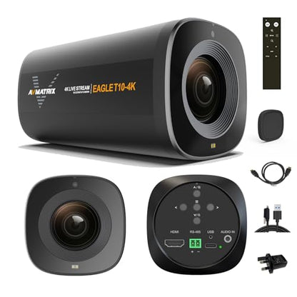 AVMATRIX FHD 4K Webcam with 1/1.28" Sensor, 10X Optical Zoom 75.4° Wide Angle ToF Auto Focus Streaming Camera with USB3.0 & HDMI Out Work with OBS Zoom Teams YouTube/Twitch/Facebook EGALE T10-4K