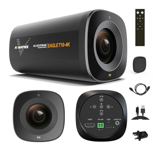 AVMATRIX FHD 4K Webcam with 1/1.28" Sensor, 10X Optical Zoom 75.4° Wide Angle ToF Auto Focus Streaming Camera with USB3.0 & HDMI Out Work with OBS Zoom Teams YouTube/Twitch/Facebook EGALE T10-4K